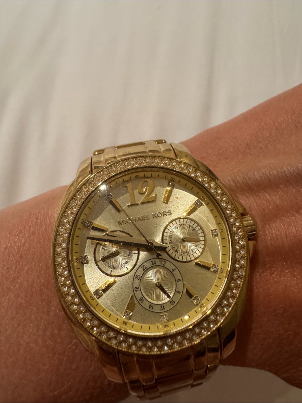 Michael Kors Gold-Tone Crystal Bezel Chronograph Bracelet Watch